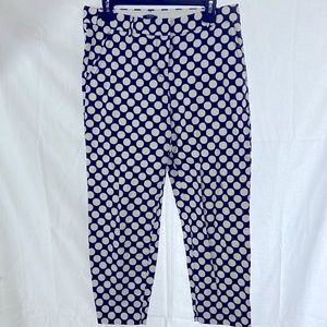 I Crew stretch pants blue circles in cream color straight.